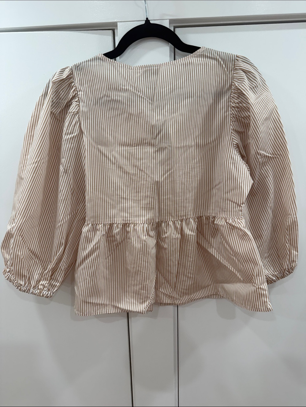 Striped Tie-Front Peplum Blouse - Cream/Brown - Picture 5 of 5
